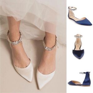 Badgley Mischa Navy Satin Flat Pointed Shoe Size 10